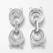 Oval Brass Micro Pave Cubic Zirconia Fold Over Clasps, Lead Free & Nickel Free, Platinum, 35x13x5mm, Hole: 1mm(ZIRC-F013-04P-FF)