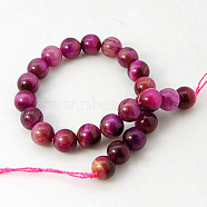 Natural Rose Tiger Eye Beads Strands, Dyed & Heated, Round, Deep Pink, 4mm, Hole: 1mm(G-G099-4mm-12)