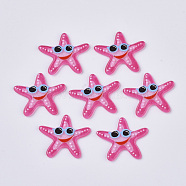 PVC Plastic Cabochons, with Glitter Powder, Starfish/Sea Stars, Deep Pink, 23x27x2mm(KY-R016-18)