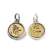 Brass Charms, with Jump Ring, Flat Round Charm, Antique Silver & Antique Golden, 12x10x2mm, Hole: 3mm(KK-Q800-33AG)