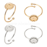4Pcs 4 Style 304 Stainless Steel Open Cuff Ring Findings, Pad Ring Settings, Sun & Flat Round, Golden & Stainless Steel Color, US Size 8(18.1mm), Tray: 4~6mm, 1Pc/style(STAS-UN0038-05)