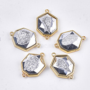 Electroplate Synthetic Druzy Agate Links connectors, with Brass Findings, Heptagon, Golden, Silver, 27x18x7~8mm, Hole: 1.6mm(G-T121-22F)