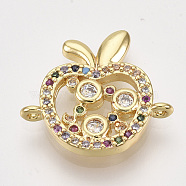 Brass Micro Pave Cubic Zirconia Links, Apple, Colorful, Golden, 17.5x19x2.5mm, Hole: 1mm(ZIRC-T006-59G)