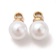 Plastic Imitation Pearl Pendants, with Brass Finding, Cadmium Free & Lead Free, Round, Real 24K Gold Plated, 8x5mm, Hole: 1.5mm(KK-H442-59G)