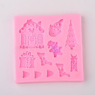Christmas Theme DIY Food Grade Silicone Molds, Fondant Molds, For DIY Cake Decoration, Chocolate, Candy, UV Resin & Epoxy Resin Jewelry Making, Random Single Color or Random Mixed Color, 80x80x9mm, Inner Size: 9~38x7~31mm(AJEW-L054-55)