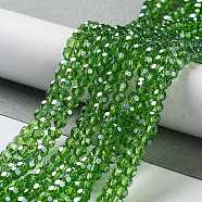 Electroplate Glass Bead Strands, Pearl Luster Plated, Faceted(32 Facets), Round, Green, 4mm(EGLA-R015-4mm-14)
