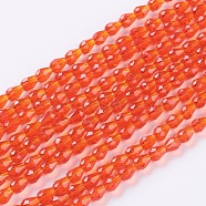 Faceted Glass Beads Strands, teardrop, Orange Red, 5x3mm, Hole: 0.5mm, about 85~95pcs/strand, 16.5~18.7 inch(42~47.5cm)(GLAA-A036-F16)