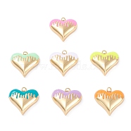 Brass Enamel Pendants, Real 18K Gold Plated, Long-Lasting Plated, Heart, Mixed Color, 25.5x27x7mm, Hole: 3.4mm(KK-P201-24G)