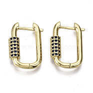 Brass Micro Pave Cubic Zirconia Huggie Hoop Earring, Oval, Nickel Free, Real 16K Gold Plated, Dark Blue, 22x15x5mm, Pin: 1.3mm(EJEW-T046-010E-NF)