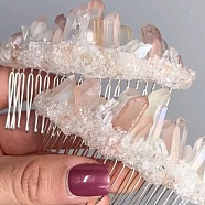 Natural Raw Quartz Crystal Chip Combs. with Alloy Findings, Hair Accessories for Woman Girls, Platinum, 80mm(PW23032197183)