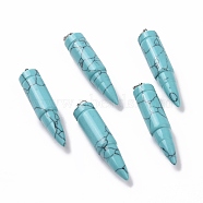 Synthetic Turquoise Pointed Pendants, with 201 Stainless Steel Split Rings, Bullet, Stainless Steel Color, 42~46x10mm, Hole: 5mm(G-D850-12)