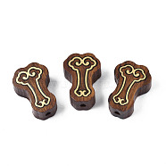 Natural Rosewood Beads, with Raw(Unplated) Brass Slices, Saddle Brown, 18x13x7mm, Hole: 1.4mm(WOOD-N013-004)