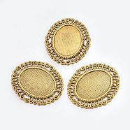 Tibetan Style Cabochon Connector Setting, Oval, Antique Golden, Lead Free and Cadmium Free, 55x47x2mm, Hole: 6mm, Tray: 28x37mm, about 24pcs/406g(TIBEP-EA094YKG-AG-LF)