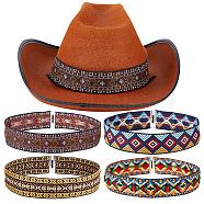 8Pcs 4 Styles Ethnic Style Embroidery Rhombus Polyester Braided Hat Belts, with Wood Beads, Mixed Color, 560mm, 2pcs/style(DIY-OC00001)