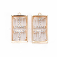 Brass Pendants, with Clear Cubic Zirconia, Rectangle, Nickel Free, Real 18K Gold Plated, 18x9.5x4.5mm, Hole: 1mm(KK-Q765-001-NF)
