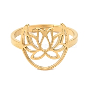 Ion Plating(IP) 304 Stainless Steel Hollow Lotus Adjustable Ring for Women, Real 18K Gold Plated, US Size 6(16.5mm)(RJEW-M149-30G)