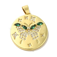 Brass Micro Pave Cubic Zirconia Pendants, Real 18K Gold Plated Flat Round Charms, Butterfly, 27.5x24x4mm, Hole: 5x3.3mm(KK-Z042-26G-01)
