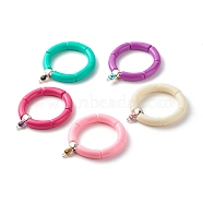 Chunky Acrylic Tube Beads Stretch Bracelet, Flat Round Plastic Tube Bails Bracelet for Women, Mixed Color, Inner Diameter: 2-1/8 inch(5.3cm)(BJEW-JB07316)