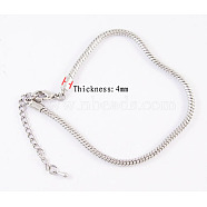 Brass European Style Necklaces with Brass Lobster Claw Clasp, Platinum Color, about 3mm thick, 45cm long, the Adjustable Iron Chain: 6.5cm(X-PPJ002Y)