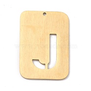 Ion Plating(IP) 304 Stainless Steel Pendants, Rectangle with Alphabet, Hollow, Letter.J, 32x22x1mm, Hole: 1.5mm(STAS-K216-49J-G)