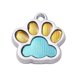 Alloy Enamel Pendants, Two Tone, Dog Paw Prints, Platinum, Sky Blue, 17.7x16.6x2mm, Hole: 2mm(ENAM-TAC0001-06D)