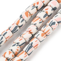 Handmade Polymer Clay Beads Strand, Column, Orange, 6~7.5x5.5~7mm, Hole: 1.7~2.3mm, about 54~65pcs/strand, 15.83~16.69''(40.2~42.4cm)(CLAY-Z002-01G)