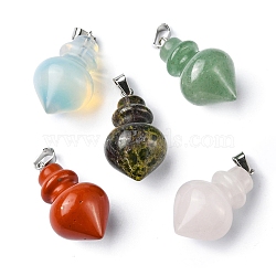 Natural & Synthetic Mixed Gemstone Pendants, Pointed Bottle Charms, with Platinum Plated Iron Snap on Bails, 32.5~35x16~17mm, Hole: 3x5.5mm(G-G998-C)