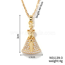 Fashionable Religious Jewelry, Brass Micro Pave Clear Cubic Zirconia Pendant Necklaces for Women, with Cable Chain, Golden, Clear, 15.75 inch(40cm)(ND8579-3)