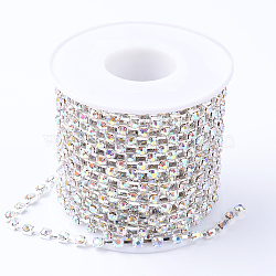 Brass Rhinestone Strass Chains, with Spool, Rhinestone Cup Chains, Silver Color Plated, Crystal AB, 2.8mm, about 10yards/roll(CHC-T002-SS12-02S)