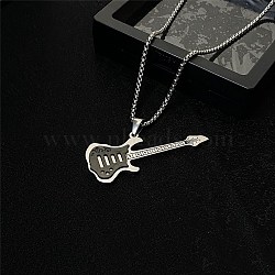 201 Stainless Steel Guitar Pendant Box Chain Necklaces, Stainless Steel Color, Black, 27.24 inch(69.2cm)(NJEW-R001-06P-02)