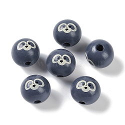 Animal Themes Printed Wood European Beads, Large Hole Round Beads with Sloth Pattern, Marine Blue, 19x18mm, Hole: 4mm(WOOD-M013-01G)