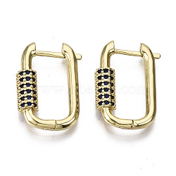 Brass Micro Pave Cubic Zirconia Huggie Hoop Earring, Oval, Nickel Free, Real 16K Gold Plated, Dark Blue, 22x15x5mm, Pin: 1.3mm(EJEW-T046-010E-NF)