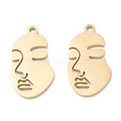 Ion Plating(IP) 304 Stainless Steel Pendants, Manual Polishing, Abstract Face, Golden, 28x15x1.5mm, Hole: 2mm(STAS-P276-01D-G)