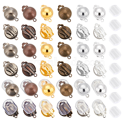 36Pcs 6 Colors Brass Clip-on Earring Findings, with Horizontal Loops, Half Round, with 40Pcs Silicone Ear Nuts, Mixed Color, 20x13mm, Hole: 3mm, 6Pcs/color(KK-UN0001-23)