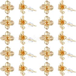 20Pcs Brass Stud Earring Findings, with 925 Sterling Silver Pin and Vertical Loop, Cadmium Free & Nickel Free & Lead Free, Flower, with 20Pcs Plastic Ear Nuts, Real 18K Gold Plated, 11x11mm, Hole: 0.9mm, Pin: 0.8mm(KK-FH0004-63)