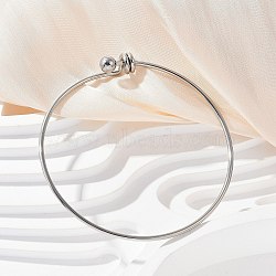 304 Stainless Steel Bangles for Women, with 201 Stainless Steel Bead, Ion Plating(IP), Stainless Steel Color, 3/8 inch(1cm), Inner Diameter: 2-3/8x2-1/2 inch(6x6.4cm) (BJEW-C088-03P)