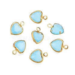 K9 Glass Charms, with Golden Brass Findings, Faceted, Heart , Sky Blue, 9.5x6.5x3mm, Hole: 1.2mm(GLAA-T023-11D)