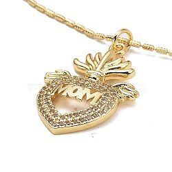 Golden Plated Brass Micro Pave Clear Cubic Zirconia Pendant Necklaces, for Mother's Day, Heart, 16.93 inch(430mm), Pendant: 27.5x20mm(NJEW-L178-01G-02)