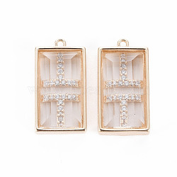 Brass Pendants, with Clear Cubic Zirconia, Rectangle, Nickel Free, Real 18K Gold Plated, 18x9.5x4.5mm, Hole: 1mm(KK-Q765-001-NF)