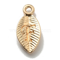 Alloy Pendants, Leaf with Letter Charm, Light Gold, Letter.F, 15.5x7.5x2.5mm, Hole: 1.5mm(FIND-TAC0011-69F-KCG)