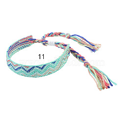 Cotton Braided Wave Pattern Cord Bracelet, Ethnic Tribal Adjustable Brazilian Bracelet for Women, Cyan, 5-1/2~10-5/8 inch(14~27cm)(FIND-PW0013-002K)