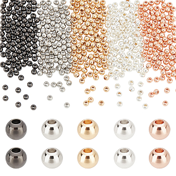 Elite 500Pcs 5 Colors Rack Plating Brass Beads, Long-Lasting Plated, Round, Mixed Color, 4x3mm, Hole: 1.5mm, 100pcs/color