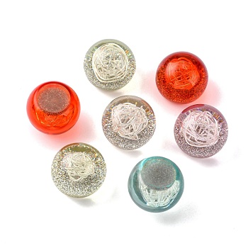 Transparent Acrylic Cabochons, with Glitter Powder and Brass Wires Ball Inside, Round, Mixed Color, 18x16mm, Bottom: 10mm