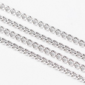 Iron Twisted Chains, Unwelded, Platinum Color, with Spool, Size: Chains: about 3.7mm long, 2.5mm wide, 0.7mm thick, about 328.08 Feet(100m)/roll