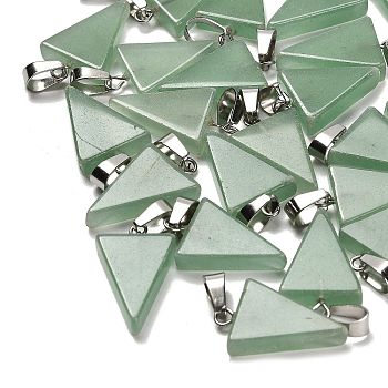 Natural Green Aventurine Pendants, with 201 Stainless Steel Finding, Triangle, 24x15x5mm, Hole: 3x7.5mm