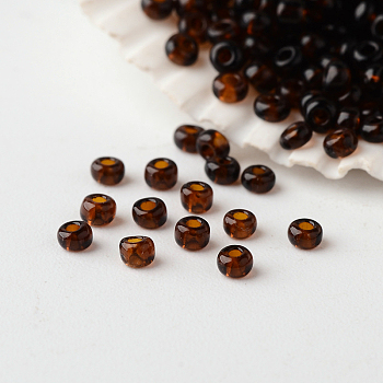 12/0 Grade A Round Glass Seed Beads, Transparent Colours, Coffee, 2x1.5mm, Hole: 0.5mm, about 45000pcs/pound