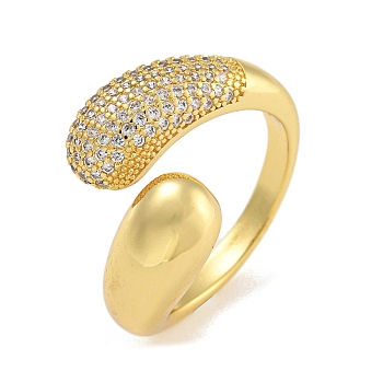 Brass Micro Pave Cubic Zirconia Cuff Rings for Women, Real 18K Gold Plated, 7.5mm, Inner Diameter: 18.5mm