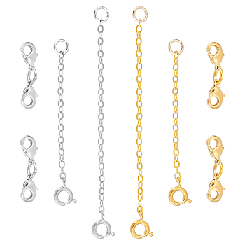 8Pcs 6 Styles Brass Spring Ring Clasps and Lobster Claw Clasps, with Brass Cable Chains, Platinum & Golden, 50~70mm