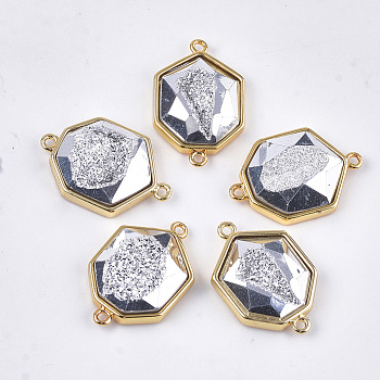 Electroplate Synthetic Druzy Agate Links connectors, with Brass Findings, Heptagon, Golden, Silver, 27x18x7~8mm, Hole: 1.6mm