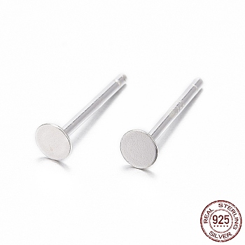 925 Sterling Silver Flat Pad  Stud Earring Findings, Earring Posts with 925 Stamp, Silver, tray: 3mm, 11.5mm, Pin: 0.8mm